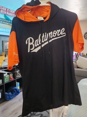 Baltimore Black & Orange Women's  Hooded Tee Med